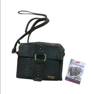 NWT Pouchee Ultimate Crossbody Purse Gray Snake Safari Organizer